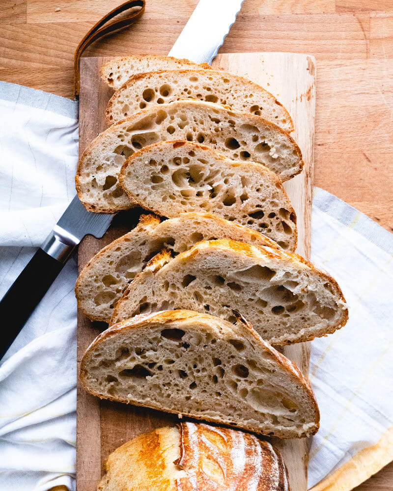 open crumb sourdough bread slices